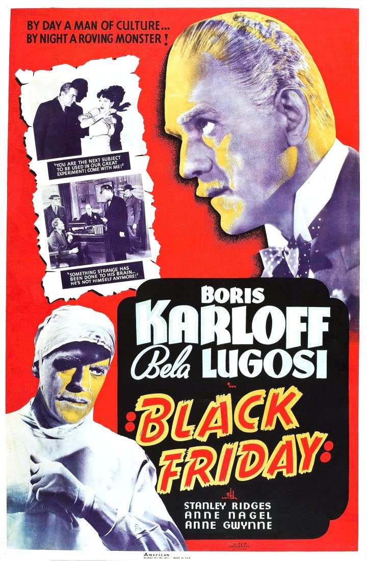 BLACK FRIDAY poster Karloff Lugosi